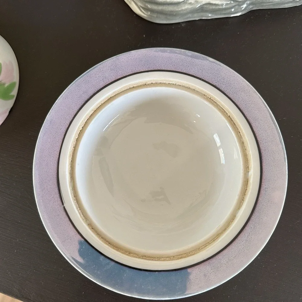 VTG Hand Painted Porcelain Floral Butter Cheese Dish Opalescent Japan 7